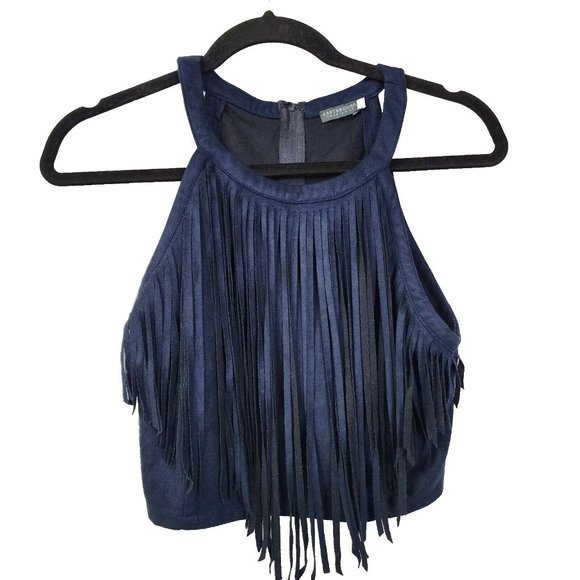 EARTHBOUND Tops - Earthbound Trading Co Navy Blue Fringe Crop Top Western Size Large Rodeo Boho